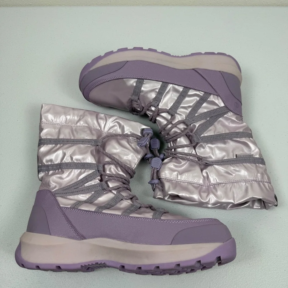 Lands End Womens Purple‎ Puffer Lace Up Winter Snow Boots Size 7M US